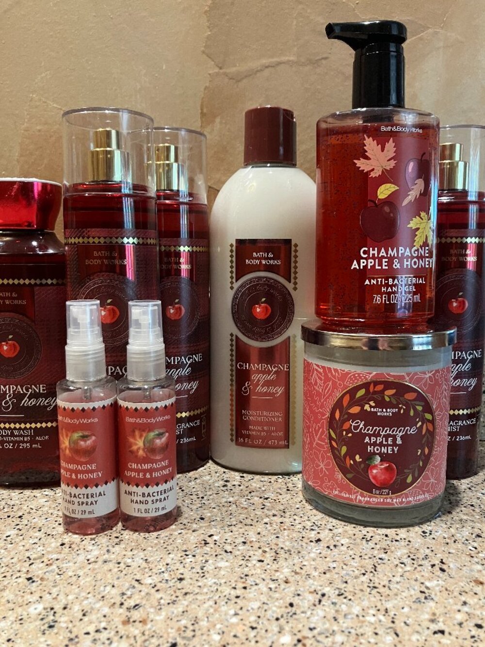 Bath & Body Works Champagne Apple & Honey 3 Body  Sprays , 1 Shower Gel ,etc!